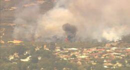 A bushfire burning in Kenwick, in Perth's east.