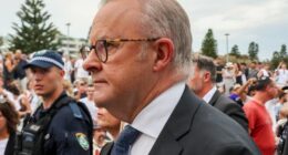 Prime Minister Anthony Albanese. The Jewish community of NSW holds a vigil for victims and survivors of the Bondi Massacre, one week on, Bondi Beach. Photograph by Edwina Pickles. Dec 21, 2025