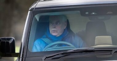 Andrew is spotted alone with his thoughts as he drives near Windsor Castle - after daughters Eugenie and Beatrice attended Royal Christmas at Sandringham