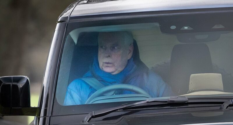 Andrew is spotted alone with his thoughts as he drives near Windsor Castle - after daughters Eugenie and Beatrice attended Royal Christmas at Sandringham