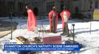 Anti-ICE Nativity scene at Lake Street Church in Evanston, Illinois vandalized; display add zip ties, gas masks
