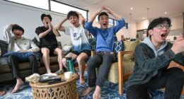 The moment group of nine Melbourne High boys open their ATAR results together in 2024.