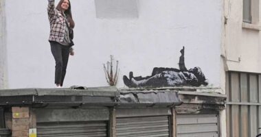 Banksy unveils new art in London following speculation over murals depicting stargazing figures