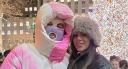 Brazilian star Neymar catches the eye by wearing £4,300 pink and white coat and purple ski mask on Christmas trip to New York