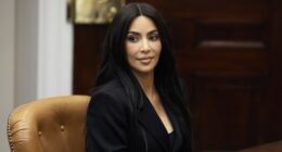 WASHINGTON, DC - APRIL 25: Reality television star and businesswoman Kim Kardashian attends a roundtable discussion on criminal justice reform hosted by Vice President Kamala Harris in the Roosevelt Room at the White House on April 25, 2024 in Washington, DC. The meeting included four of the sixteen people who had been convicted of non-violent drug offenses in the past and received clemency from President Joe Biden earlier this week. (Photo by Chip Somodevilla/Getty Images)