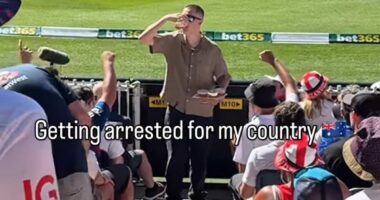 Fan proudly boasts he got 'arrested for my country' as he gets chucked out of the Boxing Day cricket for performing an Aussie tradition