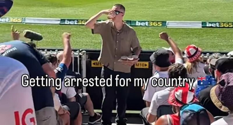 Fan proudly boasts he got 'arrested for my country' as he gets chucked out of the Boxing Day cricket for performing an Aussie tradition