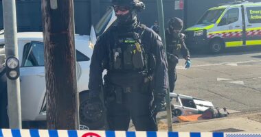 Heavily-armed police storm a street in Sydney in mystery operation