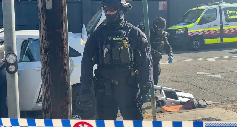 Heavily-armed police storm a street in Sydney in mystery operation