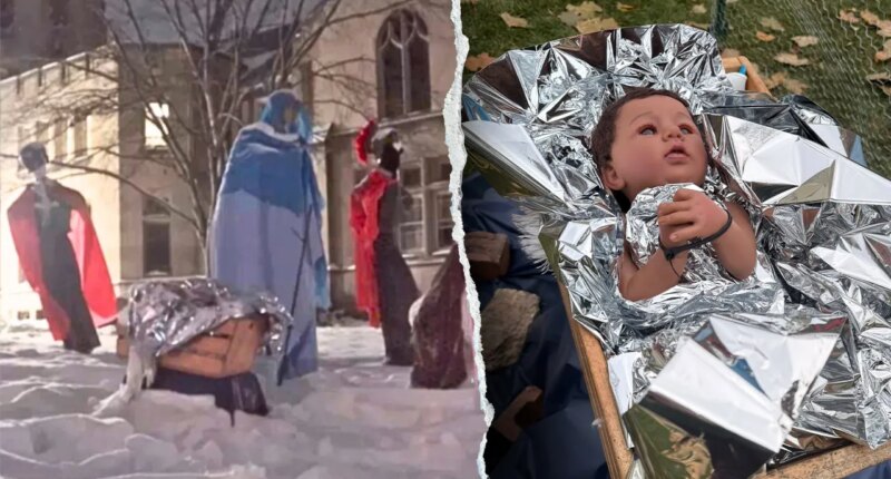Illinois church Nativity shows baby Jesus zip-tied by ICE agents