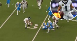 Jalen Hurts has two turnovers on same play during Eagles-Chargers game