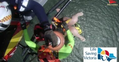 They were winched to safety by the Westpac Rescue Helicopter after police spotted them in the water.﻿
