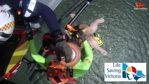 They were winched to safety by the Westpac Rescue Helicopter after police spotted them in the water.﻿