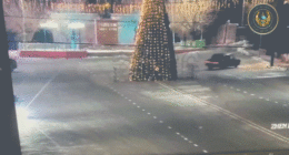 Late-night joyride ends in disaster as driver smashes into towering Christmas tree on camera