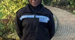 Magnetic hijabs could be rolled out across police forces in an effort to attract more female Muslim recruits. Pictured: PC Hafsah Abba-Gana models the new design