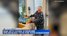 Man with Down syndrome saves all year to donate to South Elgin Fire District Toys for Tots campaign