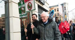 Mayor-elect Mamdani and Bernie Sanders picket with striking Starbucks workers