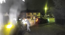 Moment arsonists torch car before mother and son, 10, forced to flee
