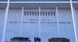 New signage, The Donald J. Trump and The John F. Kennedy Memorial Center For The Performing Arts, is unveiled on the Kennedy Centre.