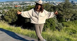 Oprah Winfrey, 71, shared a picture on Instagram that displayed her amazingly fit physique on a boardwalk overlooking the city of Auckland, New Zealand