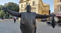 A skating rink was built around a statue honouring Italian singer Luciano Pavarotti. This file photo is from last month.