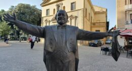 A skating rink was built around a statue honouring Italian singer Luciano Pavarotti. This file photo is from last month.