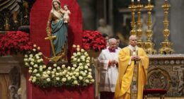 Pope Leo XIV celebrates the Christmas Eve Mass in St. Peter's Basilica at The Vatican.