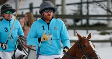 Prince Harry shows off his polo skills in fierce match in snowy Aspen