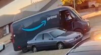Shocking moment heartless Amazon driver damages car before fleeing