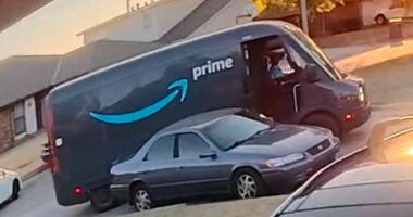 Shocking moment heartless Amazon driver damages car before fleeing