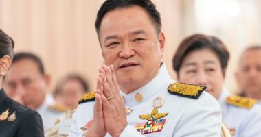 Thailand's Prime Minister Anutin Charnvirakul gestures as he attends an event at the government house in Bangkok, Thailand.
