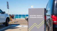 Sydney, Australia - July 18 2019: An electric vehicle charging station is now available to the public at the iconic Bondi Beach in Sydney's east.