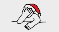 An illustration showing a person in a Santa hat with their face in their hand, suggesting embarrassment or distress