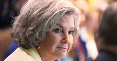 FILE - White House Chief of Staff Susie Wiles listens during a cabinet meeting at the White House, April 30, 2025, in Washington. (AP Photo/Evan Vucci, File)