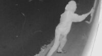 The vision shows a masked figure running towards the Bald Hills Mosque and committing the vile act late on Wednesday night.