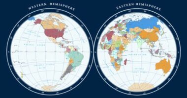 The Western Hemisphere contains the Americas, including Canada and a portion of Antarctica.