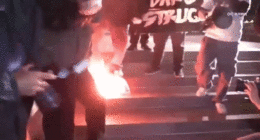 Anti-ICE agitators burn American flag outside California federal building