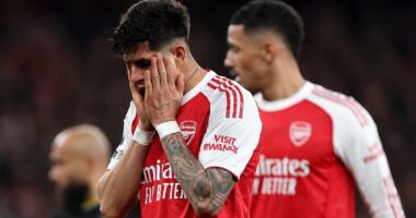 Arsenal's chances of winning the Premier League suffer major drop in latest supercomputer prediction after 3-2 defeat by Michael Carrick's Man United