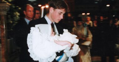Battling a broken arm Prince William first became a Godfather at the tender age of 16 - now he looks set to make Hugh Grosvenor's baby godchild number four!