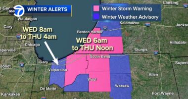 Chicago-area weather forecast: Several inches of snow expected for NW Indiana Wednesday, Thursday in La Porte, County Indiana