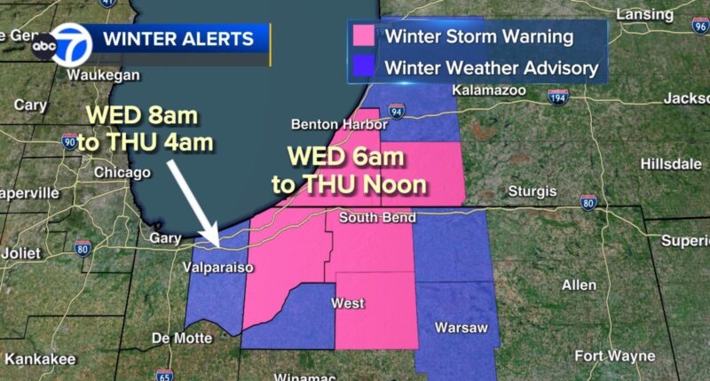 Chicago-area weather forecast: Several inches of snow expected for NW Indiana Wednesday, Thursday in La Porte, County Indiana