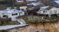 Clifftop homes on eroded coastline evacuated before Storm Goretti hits