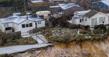 Clifftop homes on eroded coastline evacuated before Storm Goretti hits