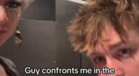 Disturbing moment man wearing makeup is bullied for using men's room