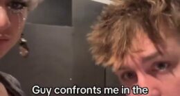 Disturbing moment man wearing makeup is bullied for using men's room