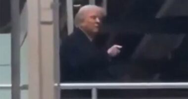 Donald Trump flips off, appears to swear at heckler