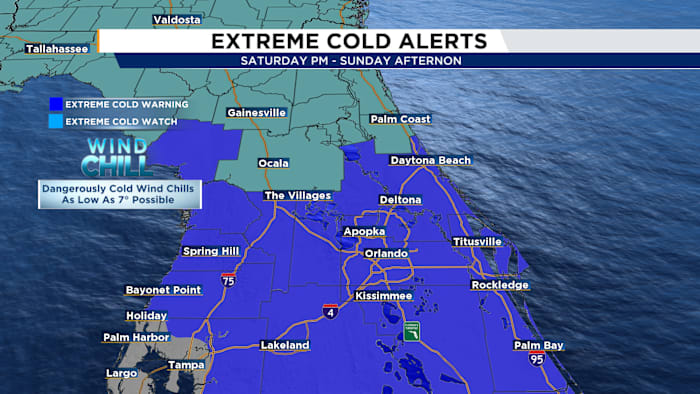 Extreme cold warning issued for parts of Central Florida ahead of dangerous cold