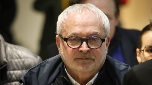 French former senator Joel Guerriau arrives at the courtroom, in Paris, Monday, Jan. 26, 2026. (AP Photo/Thomas Padilla)