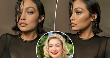 Gigi Hadid dyes her blond hair jet black and cuts a sharp bob for Maybelline
