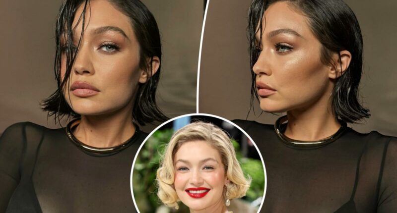 Gigi Hadid dyes her blond hair jet black and cuts a sharp bob for Maybelline